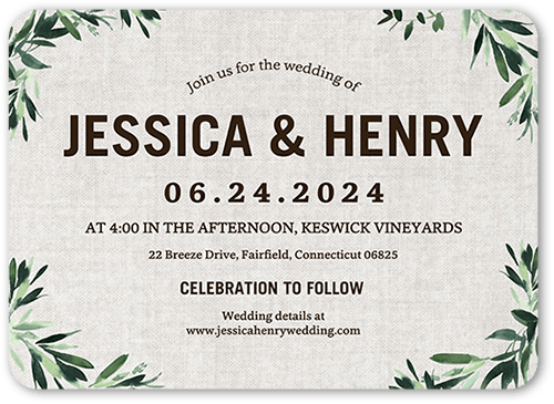 Textured Greenery Wedding Invitation, Gray, 5x7 Flat, Matte, Signature Smooth Cardstock, Rounded