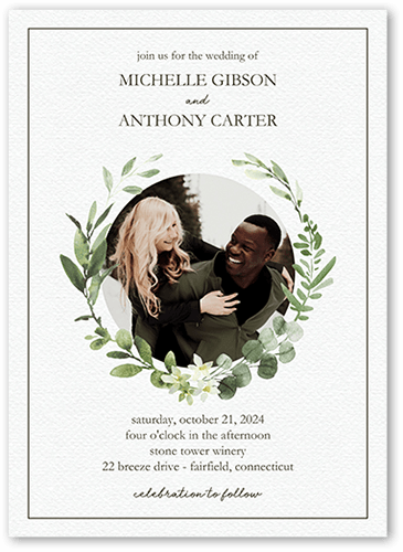 Greenery All Around Wedding Invitation, White, 5x7 Flat, Standard Smooth Cardstock, Square