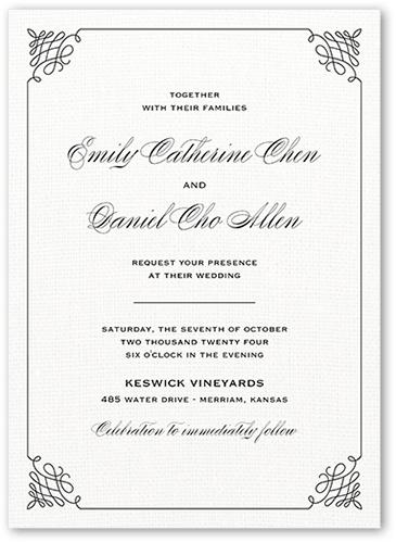 Fancy Linen Wedding Invitation, White, 5x7 Flat, Matte, Signature Smooth Cardstock, Square