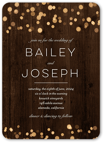 Rustic Shimmer Wedding Invitation, Brown, 5x7 Flat, Pearl Shimmer Cardstock, Rounded