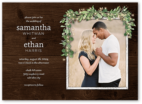 Leafy Scroll Wedding Invitation, Brown, 5x7 Flat, Luxe Double-Thick Cardstock, Square
