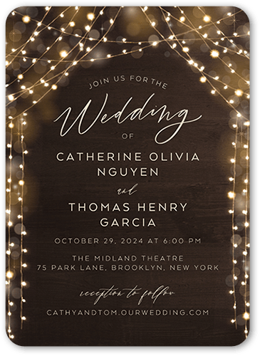 Twinkling Curtain Wedding Invitation, Brown, 5x7 Flat, Standard Smooth Cardstock, Rounded