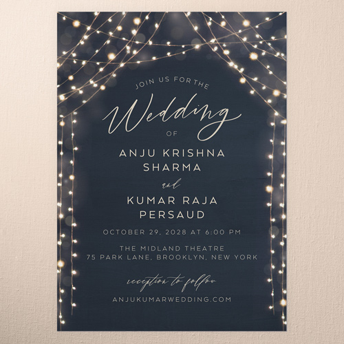 Twinkling Curtain Wedding Invitation, Blue, 5x7 Flat, Standard Smooth Cardstock, Square