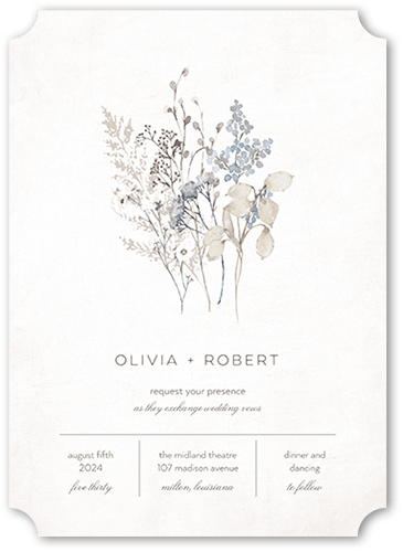 Wildflowers Wedding Invitation, Grey, 5x7 Flat, Pearl Shimmer Cardstock, Ticket, White
