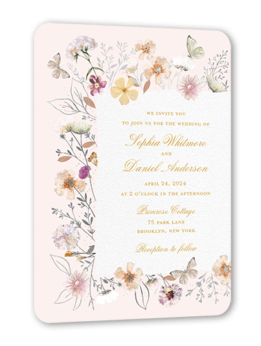 Fairy Tale Wedding Wedding Invitation, Pink, Silver Foil, 5x7, Pearl Shimmer Cardstock, Rounded