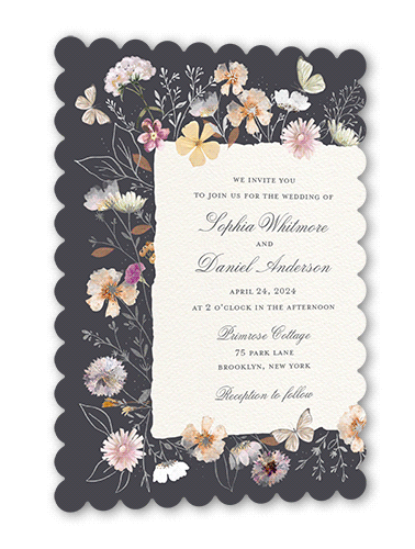 Fairy Tale Wedding Wedding Invitation, Silver Foil, Grey, 5x7 Flat, Pearl Shimmer Cardstock, Scallop
