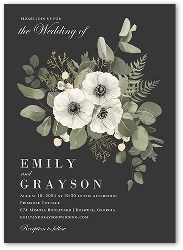 Emerging Floral Wedding Invitation, Grey, 5x7, Matte, Signature Smooth Cardstock, Square