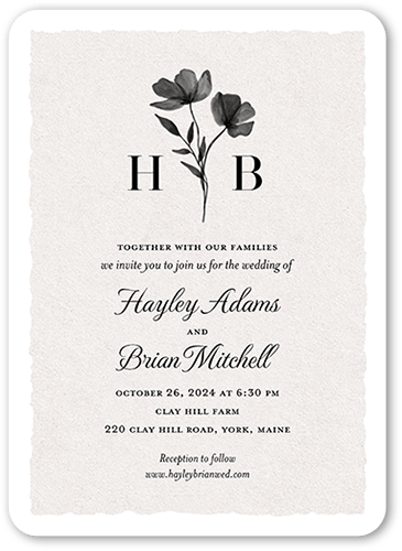 Pressed Flowers Wedding Invitation, Beige, 5x7 Flat, Matte, Signature Smooth Cardstock, Rounded, Limestone