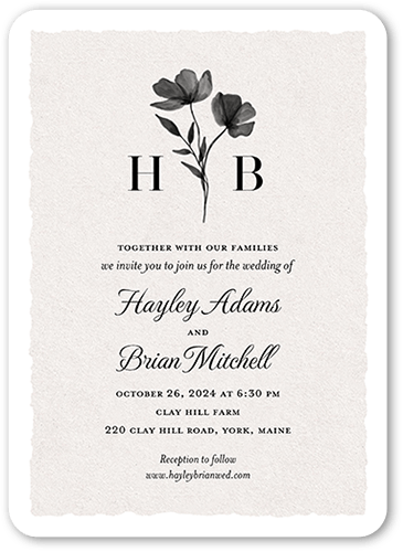 Pressed Flowers Wedding Invitation, Beige, 5x7 Flat, Pearl Shimmer Cardstock, Rounded