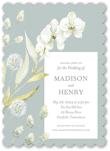Meadow Breeze Wedding Invitation, Blue, 5x7, Matte, Signature Smooth Cardstock, Scallop