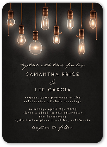 Bright Bulbs Wedding Invitation, Grey, 5x7 Flat, Standard Smooth Cardstock, Rounded, Charcoal