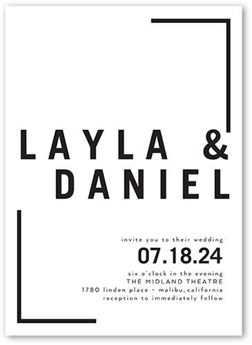 Modern And Minimal Wedding Invitation, White, 5x7 Flat, Luxe Double-Thick Cardstock, Square
