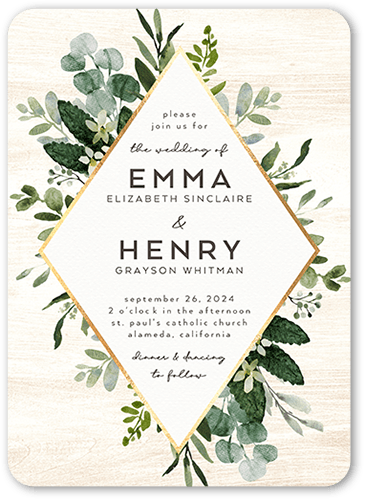 Naturally Green Wedding Invitation, White, 5x7 Flat, Matte, Signature Smooth Cardstock, Rounded