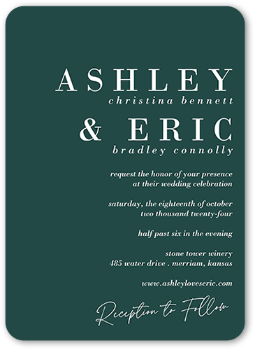 Elegant Formula Wedding Invitation, Green, none, 5x7 Flat, Matte, Signature Smooth Cardstock, Rounded