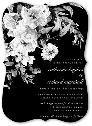 Midnight Verdant Wedding Invitation, Black, 5x7 Flat, Pearl Shimmer Cardstock, Bracket