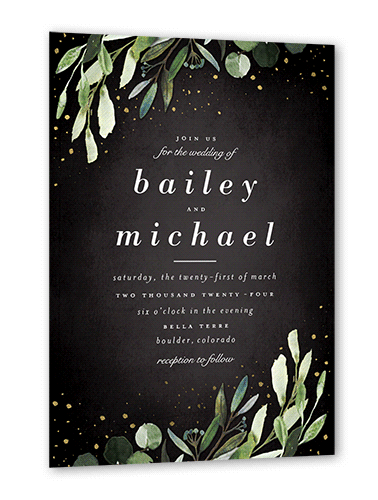 Dark Garden Wedding Invitation, Gold Foil, Grey, 5x7 Flat, Luxe Double-Thick Cardstock, Square