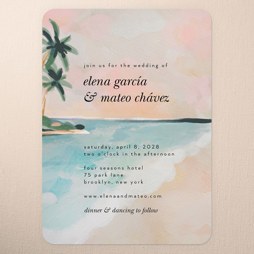 Tropical Tradition Wedding Invitation, Beige, 5x7 Flat, Pearl Shimmer Cardstock, Rounded, Nectar