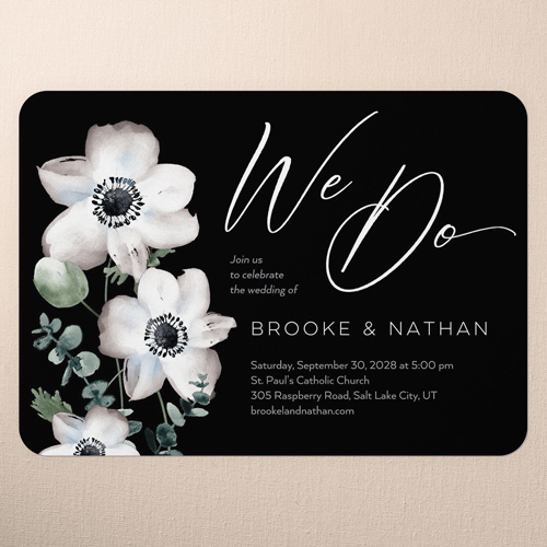 Minimal Anemone Wedding Invitation, Black, 5x7 Flat, Standard Smooth Cardstock, Rounded