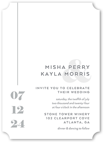 Clean Numbers Wedding Invitation, White, 5x7 Flat, Matte, Signature Smooth Cardstock, Ticket