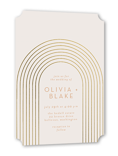 Arch Skyward Wedding Invitation, Grey, Gold Foil, 5x7 Flat, Pearl Shimmer Cardstock, Ticket