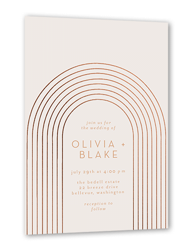 Arch Skyward Wedding Invitation, Grey, Rose Gold Foil, 5x7 Flat, Luxe Double-Thick Cardstock, Square