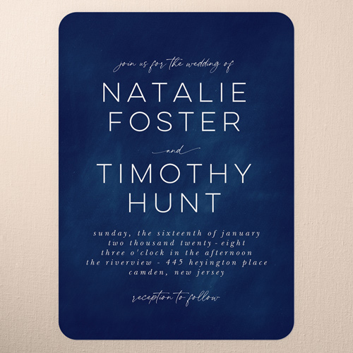 Cloudy Tints Wedding Invitation, Blue, 5x7 Flat, Pearl Shimmer Cardstock, Rounded, Imperial