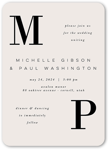 Big Letters Wedding Invitation, Grey, 5x7 Flat, Standard Smooth Cardstock, Rounded