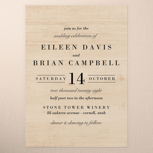 Shiplap Wood Wedding Invitation, Beige, 5x7 Flat, Matte, Signature Smooth Cardstock, Square
