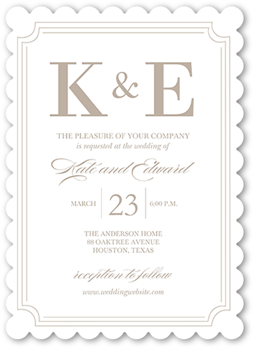 Serene Soiree Wedding Invitation, White, 5x7 Flat, Pearl Shimmer Cardstock, Scallop