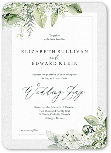 Lovely Lush Wedding Invitation, White, 5x7 Flat, Standard Smooth Cardstock, Rounded