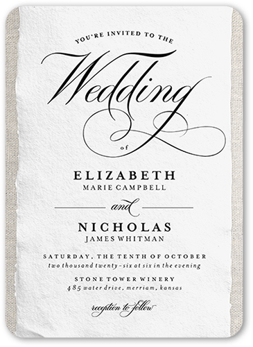 Patterned Paper Wedding Invitation, Beige, 5x7 Flat, Standard Smooth Cardstock, Rounded