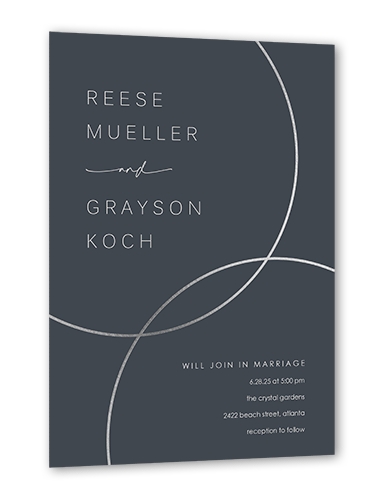 Refined Rings Wedding Invitation, Gray, Silver Foil, 5x7, Pearl Shimmer Cardstock, Square