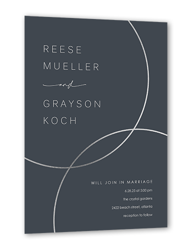 Refined Rings Wedding Invitation, Gray, Silver Foil, 5x7 Flat, Luxe Double-Thick Cardstock, Square, Gray