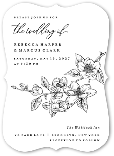Marvelous Magnolia Wedding Invitation, White, none, 5x7 Flat, Pearl Shimmer Cardstock, Bracket