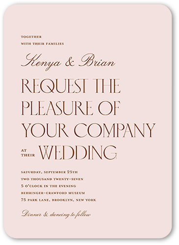 Big Request Wedding Invitation, Pink, 5x7 Flat, Pearl Shimmer Cardstock, Rounded
