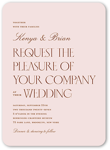 Big Request Wedding Invitation, Pink, 5x7 Flat, Pearl Shimmer Cardstock, Rounded, Blush