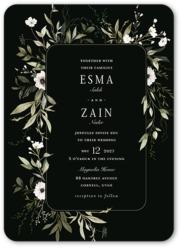 Floral Filigree Wedding Invitation, Black, 5x7, Standard Smooth Cardstock, Rounded