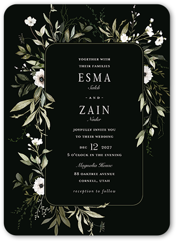 Floral Filigree Wedding Invitation, Black, 5x7 Flat, Matte, Signature Smooth Cardstock, Rounded