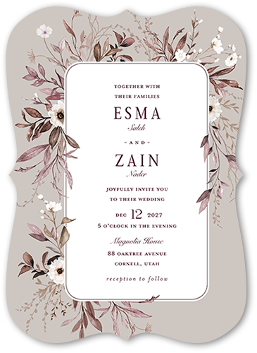 Floral Filigree Wedding Invitation, Beige, 5x7, Pearl Shimmer Cardstock, Bracket