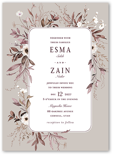 Floral Filigree Wedding Invitation, Beige, 5x7 Flat, Pearl Shimmer Cardstock, Square