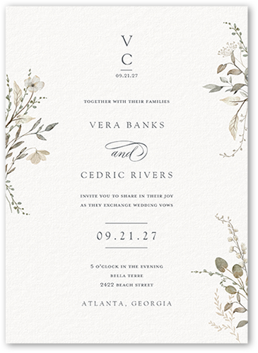 Blissful Bloom Wedding Invitation, Gray, 5x7, Standard Smooth Cardstock, Square