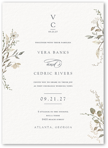 Blissful Bloom Wedding Invitation, Gray, 5x7 Flat, Matte, Signature Smooth Cardstock, Square