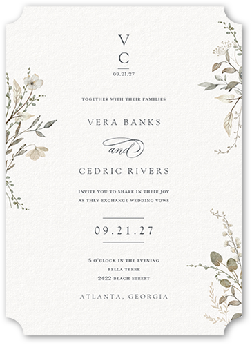 Blissful Bloom Wedding Invitation, Gray, 5x7 Flat, Pearl Shimmer Cardstock, Ticket