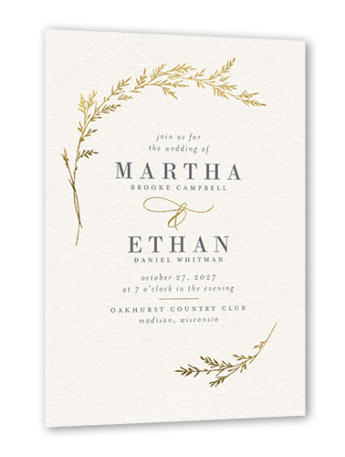 Spectacular Spruce Wedding Invitation, Gold Foil, Beige, 5x7 Flat, Pearl Shimmer Cardstock, Square