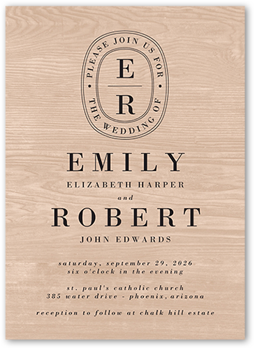 Majestic Monogram Wedding Invitation, Beige, 5x7 Flat, Pearl Shimmer Cardstock, Square, Beige