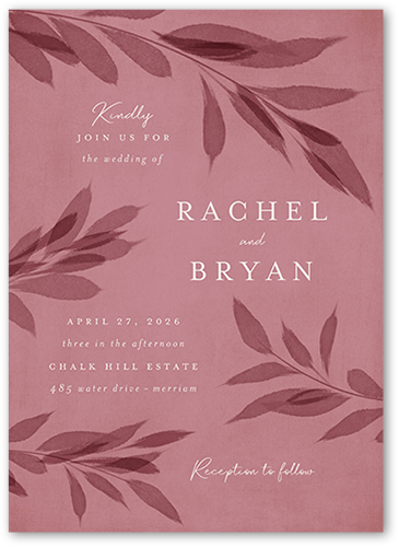 Pressed Leaves Wedding Invitation, Pink, 5x7 Flat, Standard Smooth Cardstock, Square, Blush