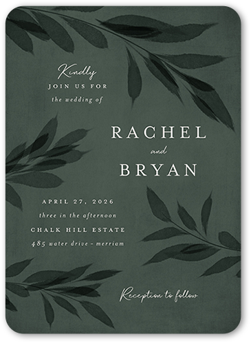 Pressed Leaves Wedding Invitation, Green, 5x7 Flat, Matte, Signature Smooth Cardstock, Rounded, White