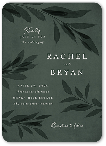 Pressed Leaves Wedding Invitation, Green, 5x7 Flat, Matte, Signature Smooth Cardstock, Rounded