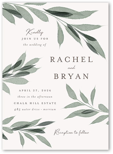 Pressed Leaves Wedding Invitation, Beige, 5x7 Flat, Pearl Shimmer Cardstock, Square