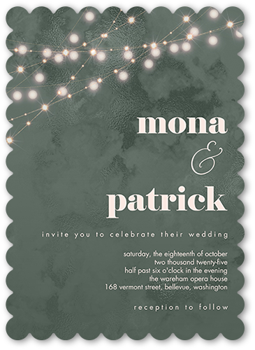 Winsome Wanderlust Wedding Invitation, Green, 5x7, Pearl Shimmer Cardstock, Scallop